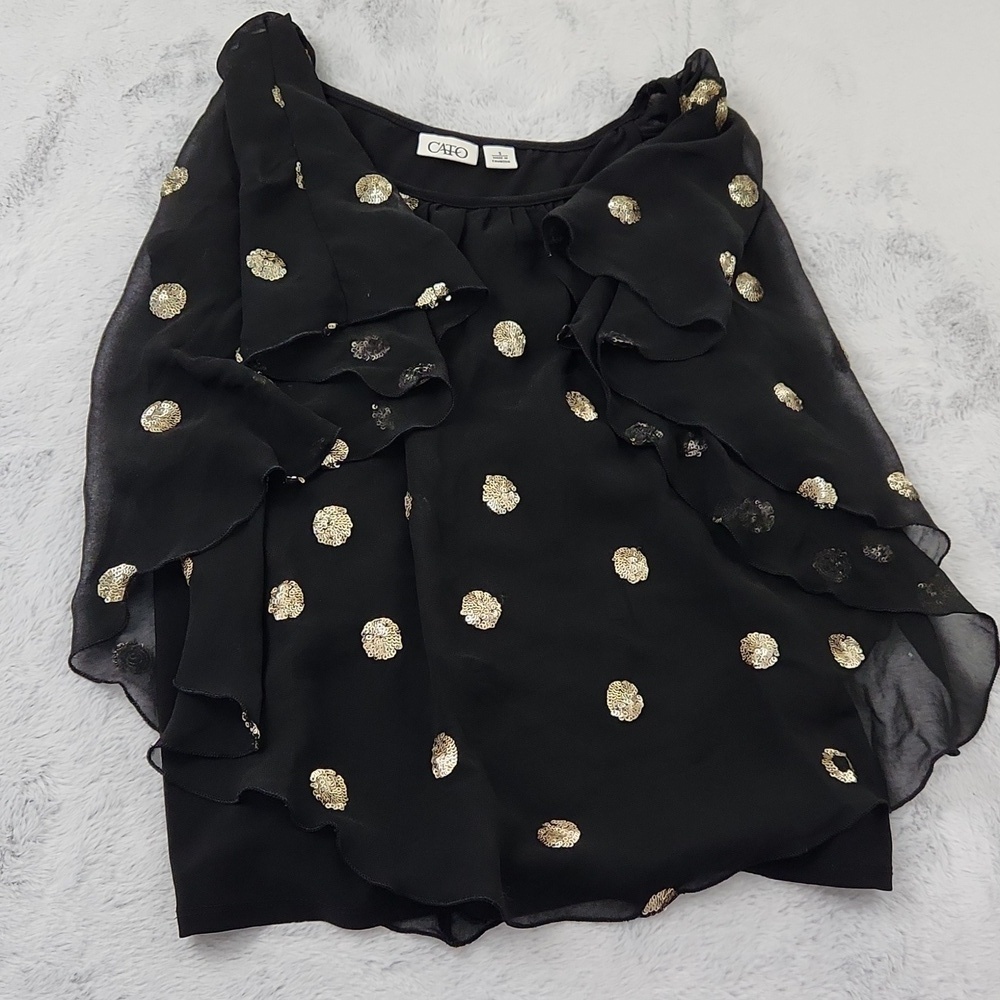CATO women's black blouse with gold sequins size S - Picture 10 of 12